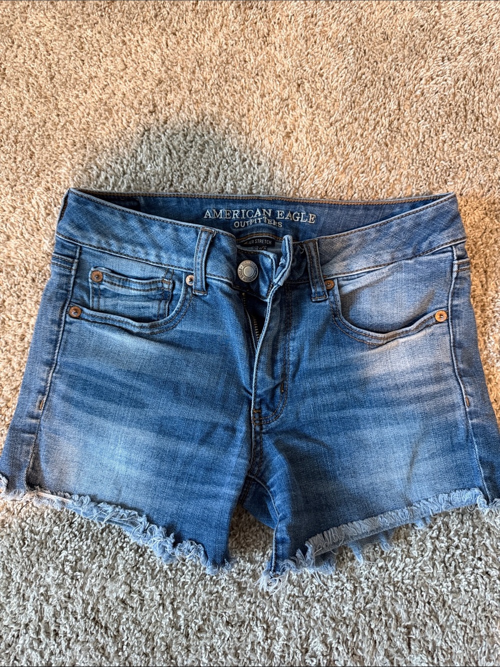 American Eagle Outfitters Medium Blue Denim Frayed Hem Shorts